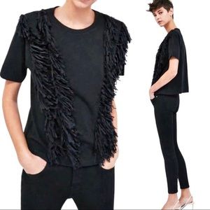 Zara Black Fringe Boxy Tee Blogger Fave Size Small Medium